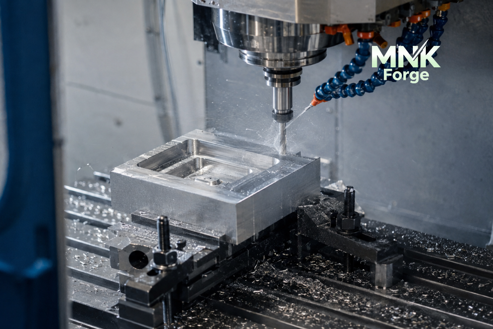 فرز CNC در حال ماشینکاری قطعه آلومینیومی