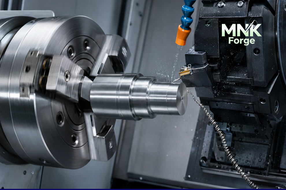 تراش CNC در حال تولید قطعه استوانهای فولادی